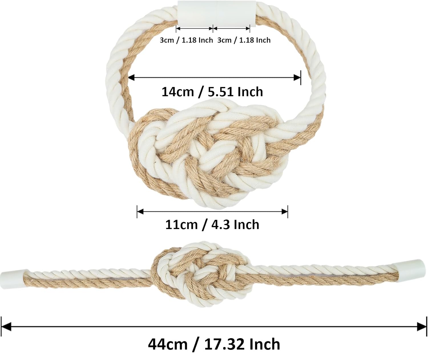 4 Pack Natural Jute Magnetic Curtain Tiebacks, Boho Rustic Style Decorative Curtain Ties Backs for
