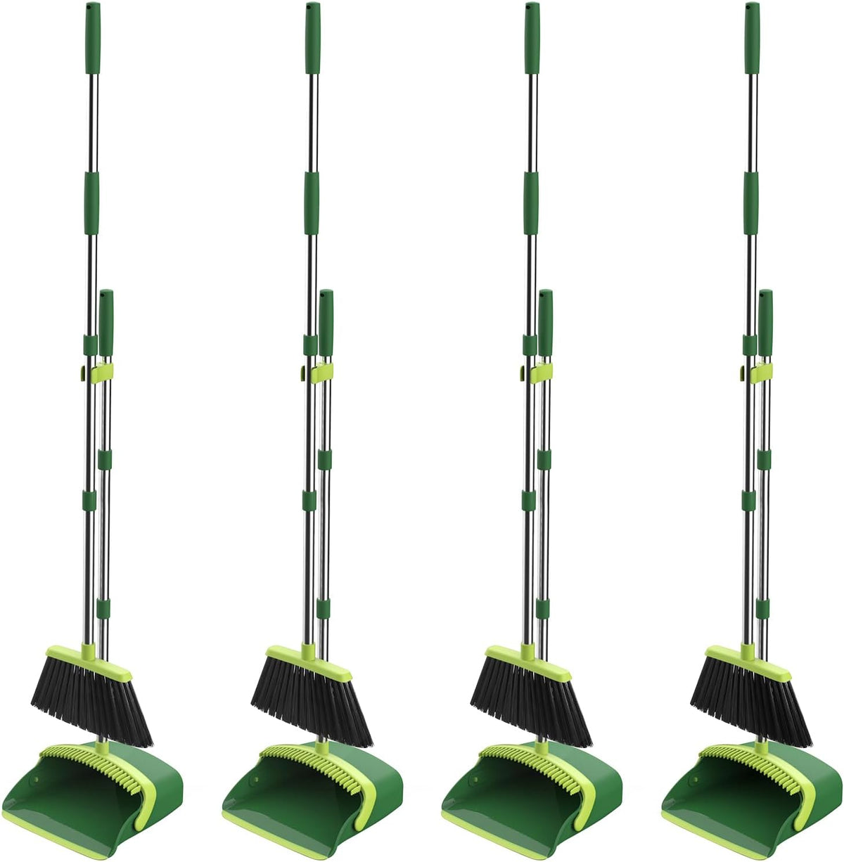 Broom and Dustpan Set, 52-in Long Adjustable Handle Broom Dustpan Combo with Dust pan Teeth to