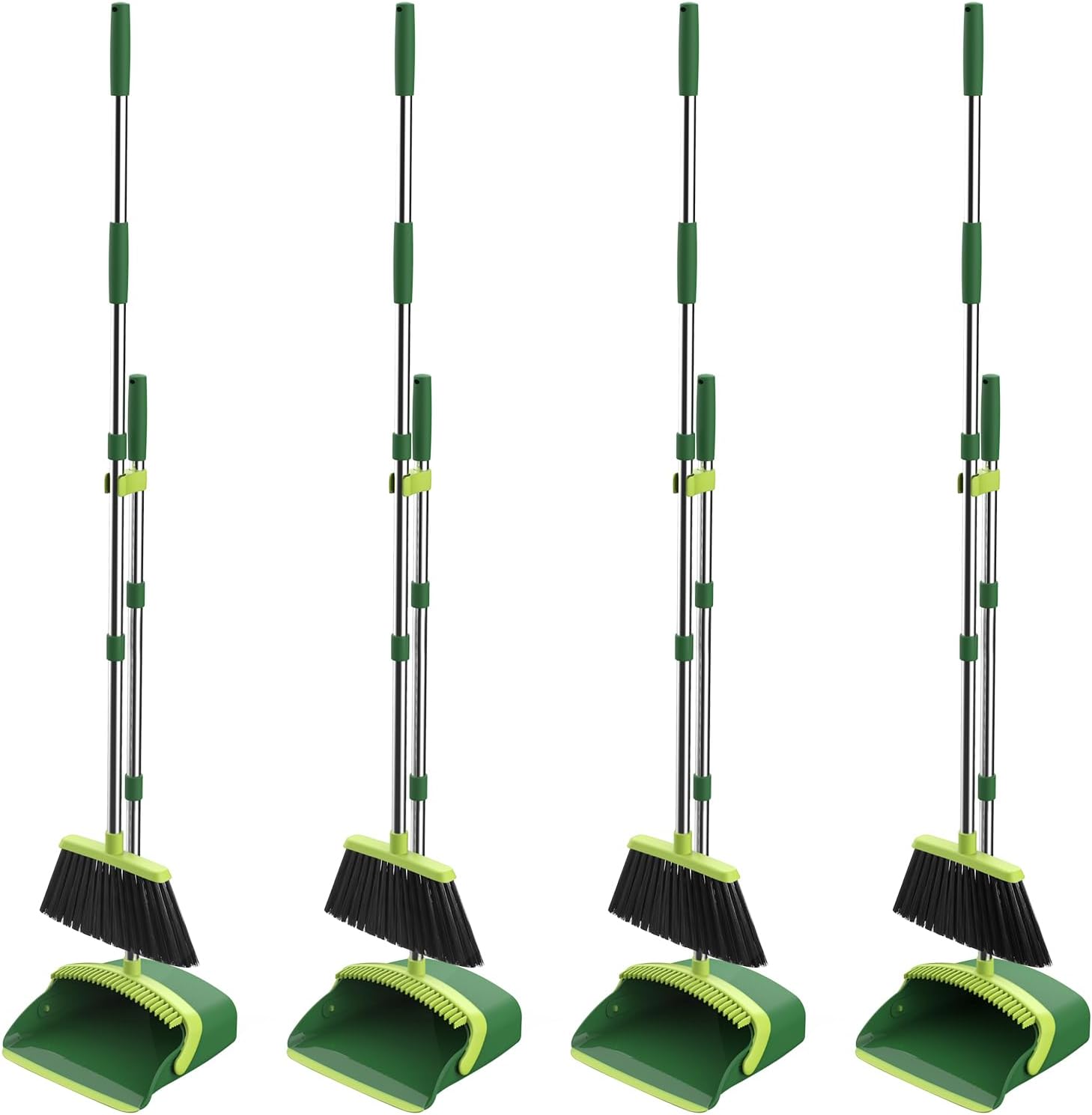Broom and Dustpan Set, 52-in Long Adjustable Handle Broom Dustpan Combo with Dust pan Teeth to