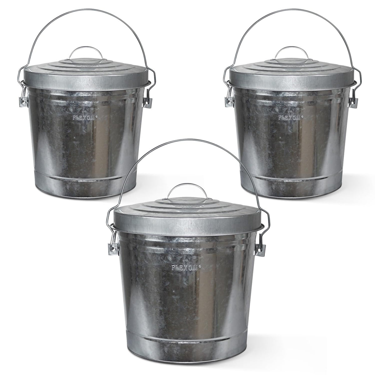 Plexon 6 Gallon Small Metal Trash Can with Locking Lid Galvanized Metal Bucket for Poultry Feed