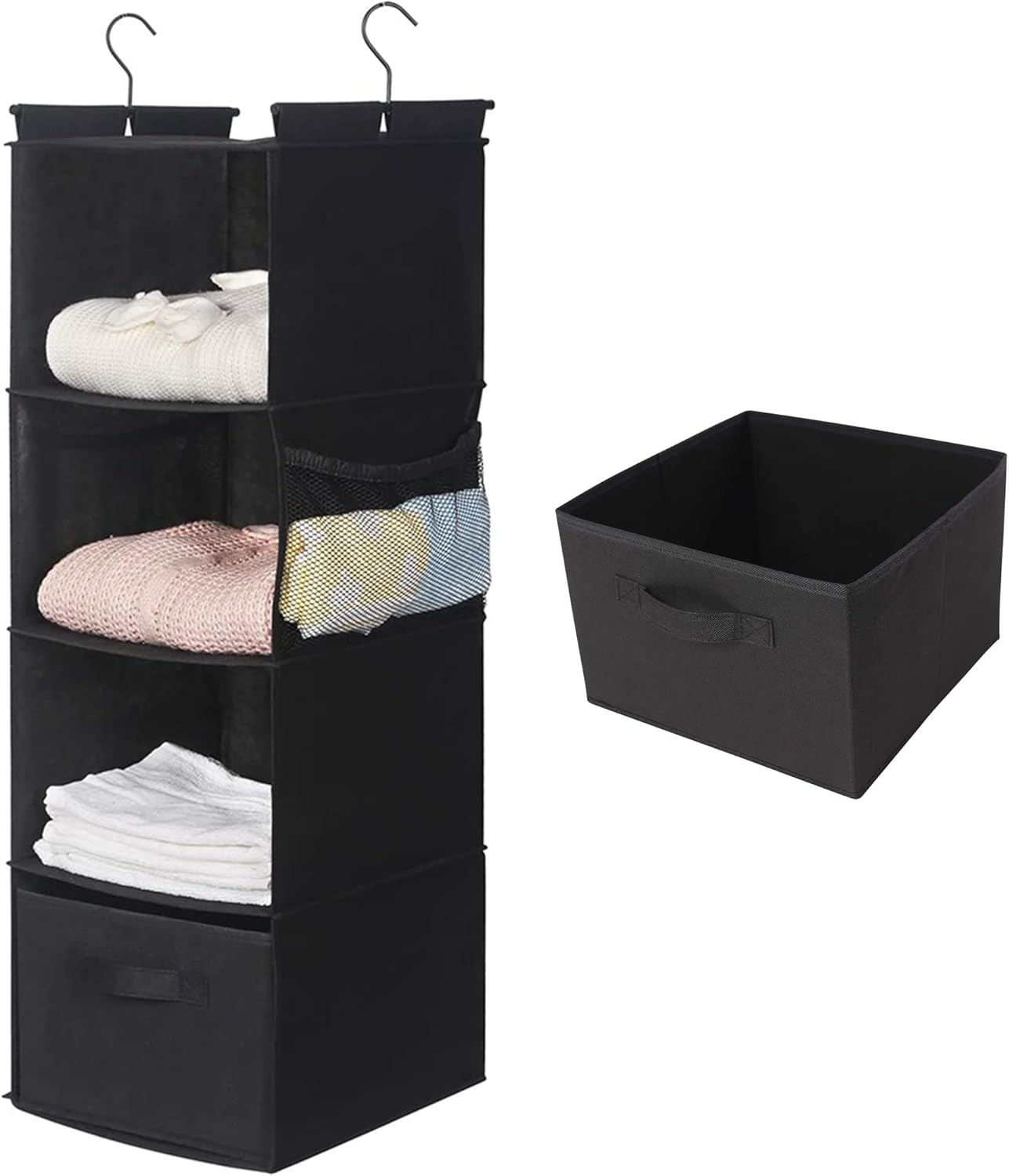 MAX Houser 4-Shelf Hanging Closet Organizer, Space Saver, Cloth Hanging Shelves with 2 Side