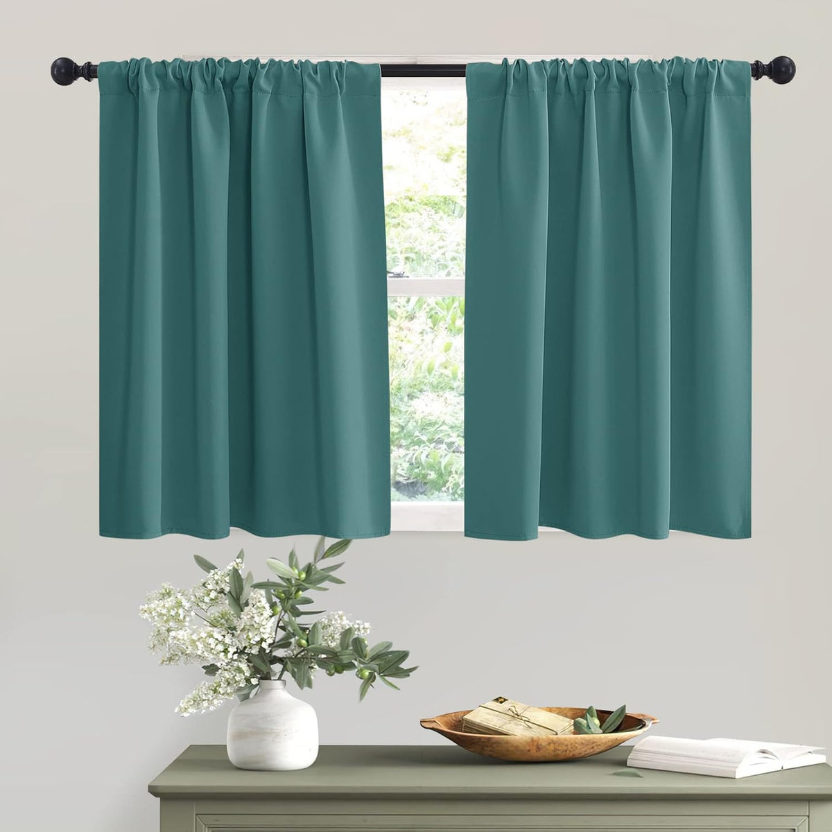 RYB HOME Kitchen Curtains Blackout - Half Window Curtains Thermal Insulated Blackout Privacy Drapes
