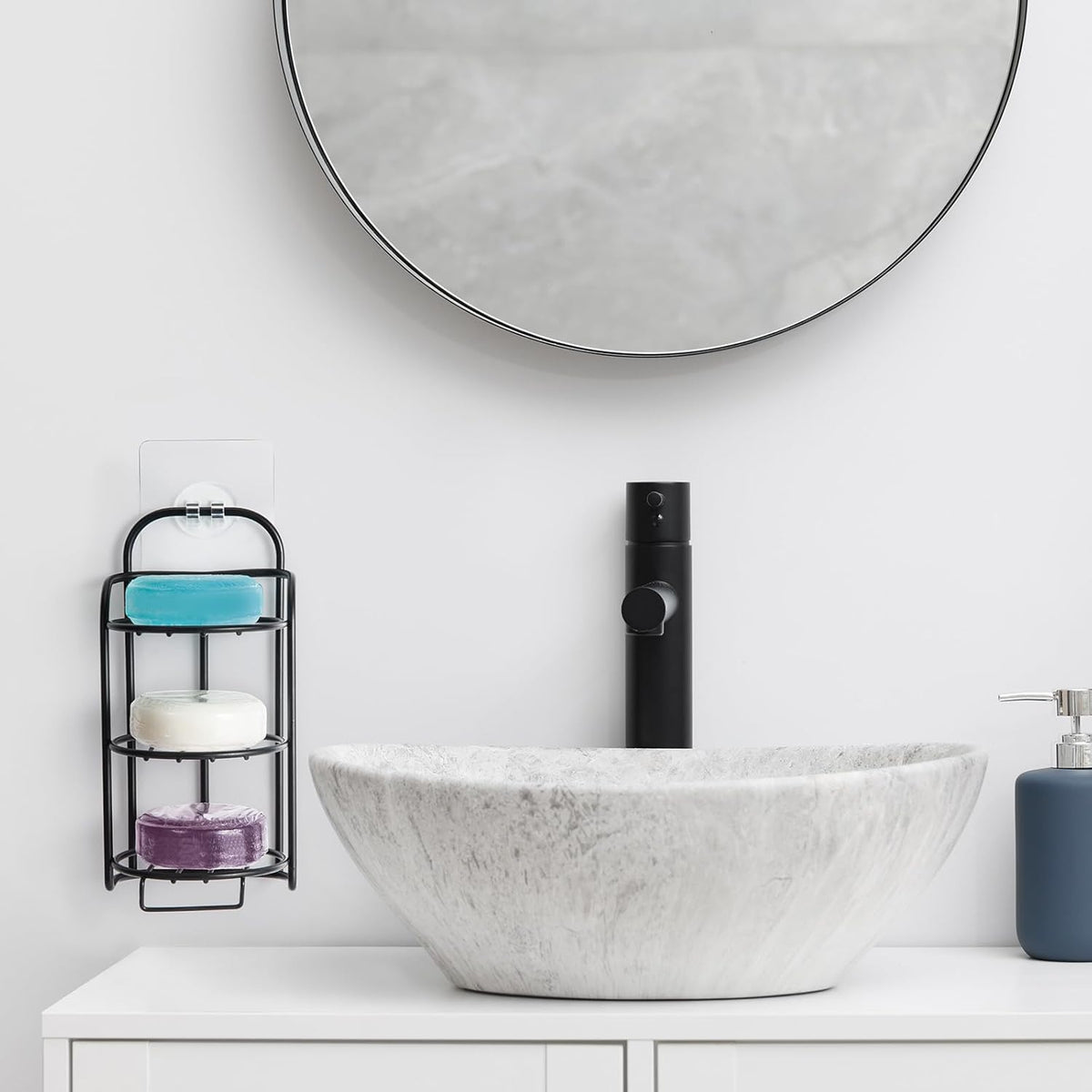 3-Tier Shower Soap Shampoo Bar Holder, Self Adhesive & Freestanding Draining Bathroom Soap Dish