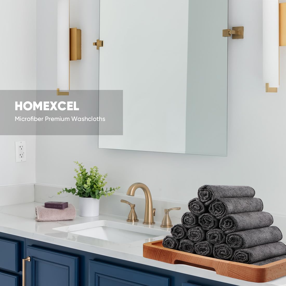 HOMEXCEL Microfiber Washcloths 24 Pack, Highly Absorbent and Soft Face Towel, Multi-Purpose Grey