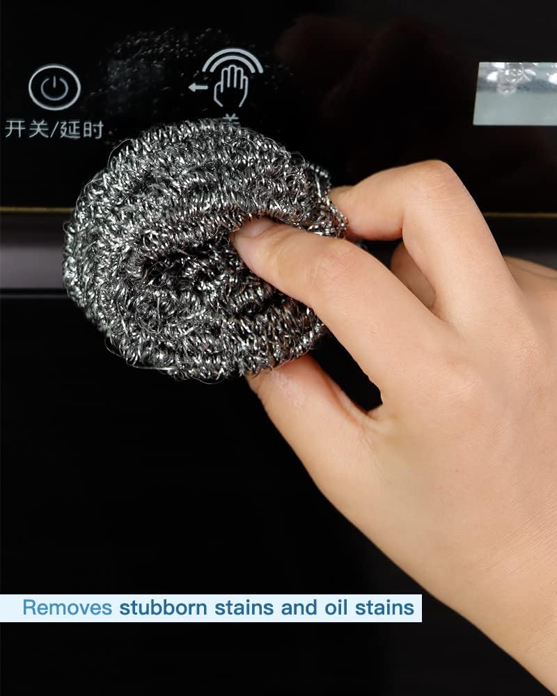 12Pcs Steel Wool Scrubber Pads for Cleaning Dishes, Pans, Pots, Ovens, Grills, Sinks - Stainless