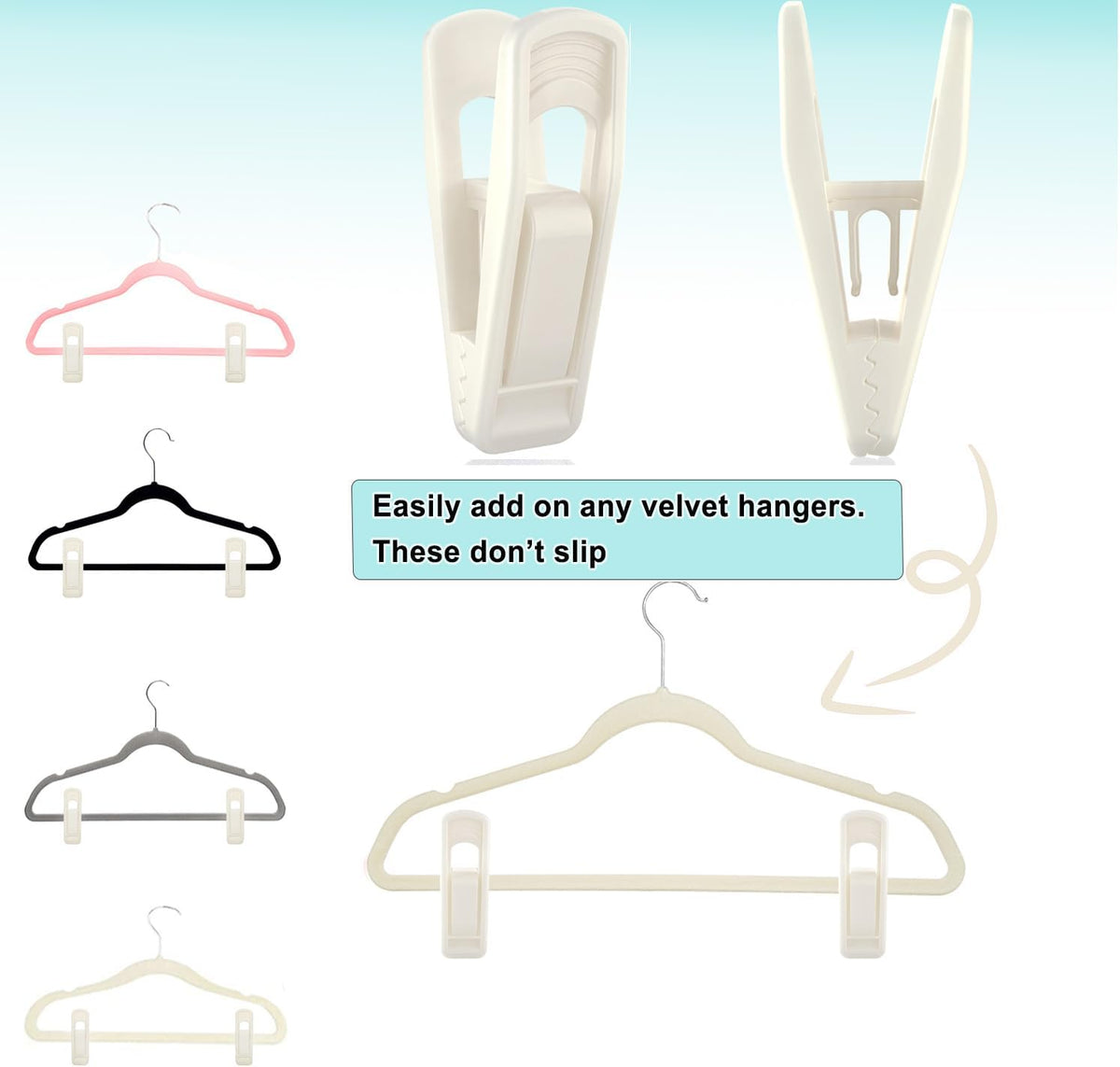 Hanger Clips for Velvet Hangers (Beige, 40 PCS), Non-Slip Plastic Clips Pant Skirt Hanger Clips for