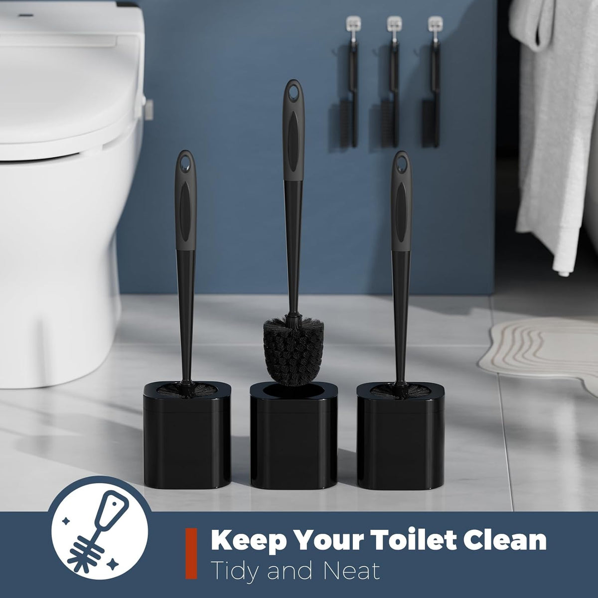 Toilet Brush, 3 Pack Toilet Brush and Holder Set Bathroom Accessories, Toilet Bowl Brush and Holder