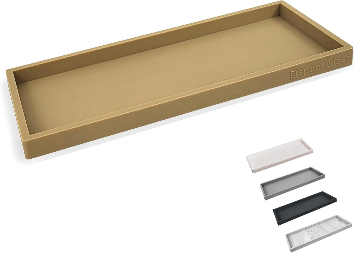 Countertop and Vanity Tray - 11.7" Silicone Bathroom Tray, Flexible Dish Soap Holder for Kitchen