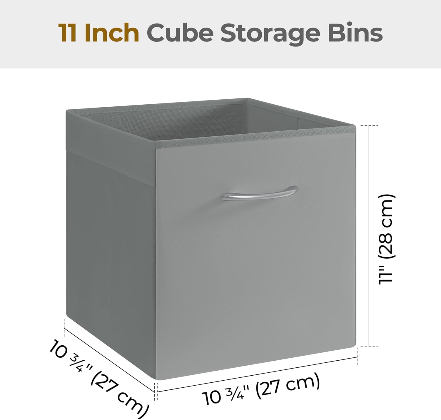 StorageWorks Gray Storage Cubes, 11 Inch Cube Storage Bins with Handle, Cube Storage Organizer Bins