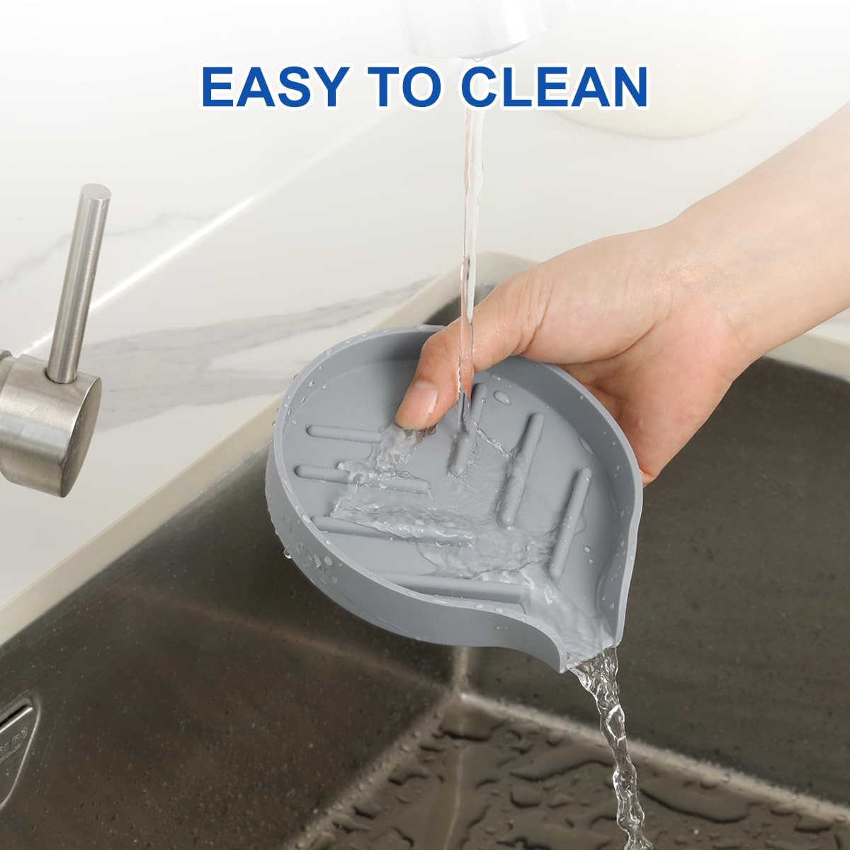 LANMU Silicone Smiley Face Sponge Holder for Kitchen Sink, Sink Caddy Organizer with Drainage for