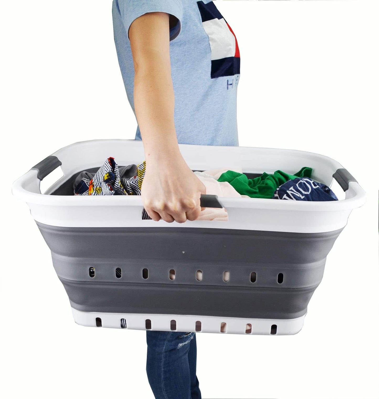 SAMMART 42L (11 gallon) Collapsible Plastic Laundry Basket - Foldable Pop Up Storage