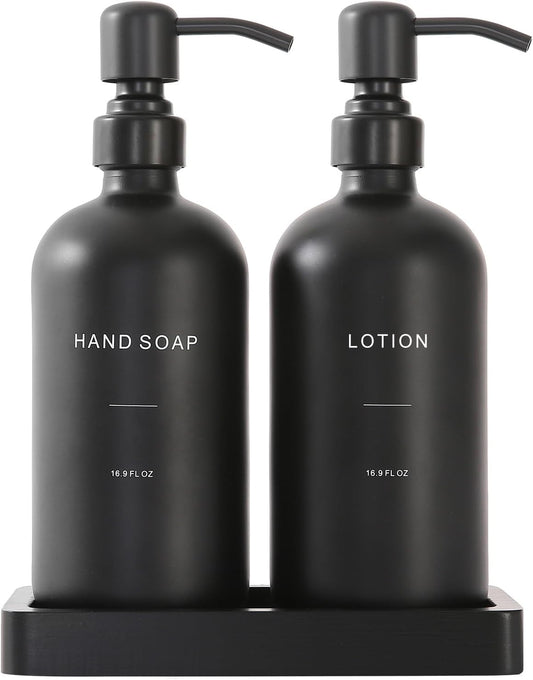 Black Soap Dispenser Bathroom Set, Soap and Lotion Dispenser Set with Stainless Steel Pump, Perfect