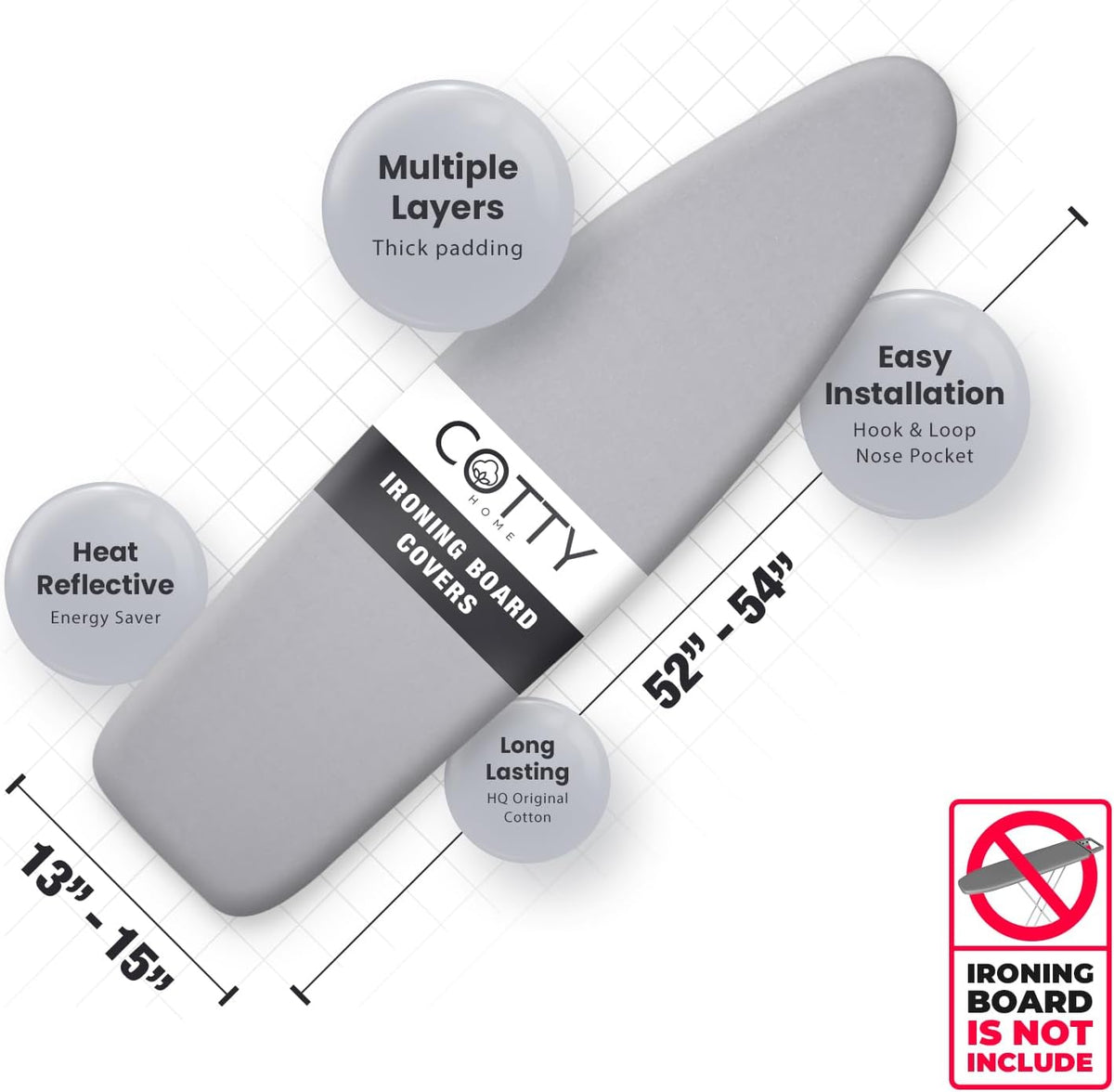 Extra Thick Ironing Board Covers with Pad Standard Size 15x54, Heat Reflective Full Scorch