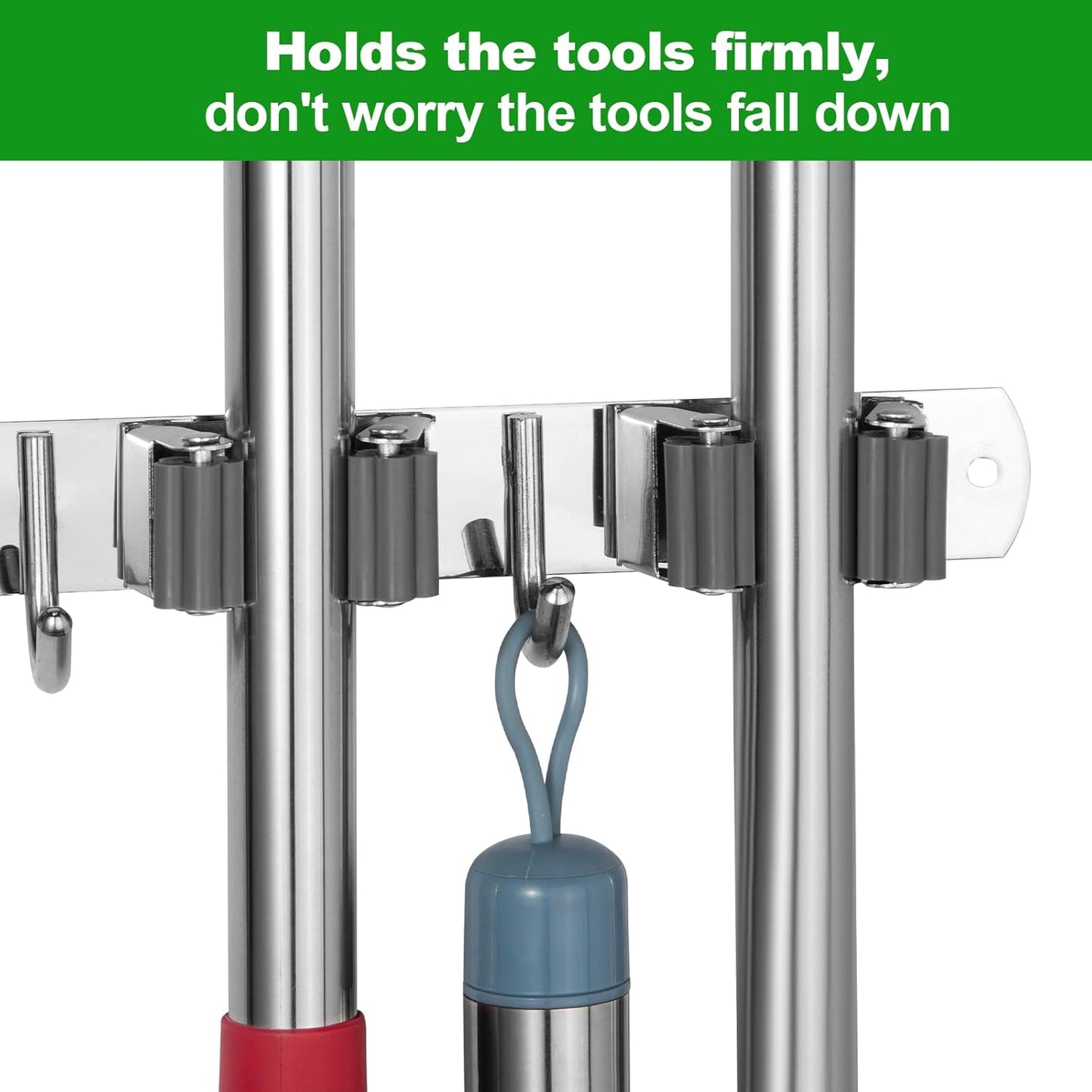 voze 5 Racks and 4 Hooks Mop and Broom Holder Wall Mount, Self Adhesive Heavy Duty Broom Hanger