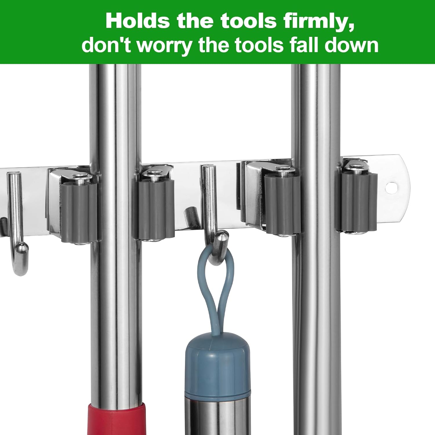 voze 5 Racks and 4 Hooks Mop and Broom Holder Wall Mount, Self Adhesive Heavy Duty Broom Hanger