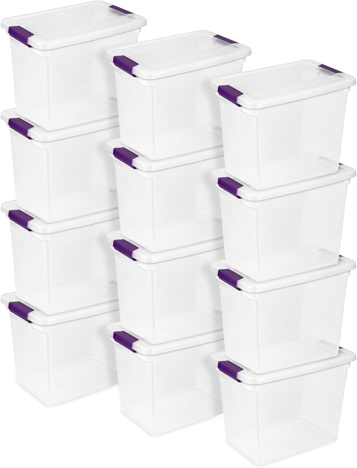 Sterilite 12-Pack 27 Quart ClearView Latch Box, Stackable Organizer Bins with Latching Lids - Clear