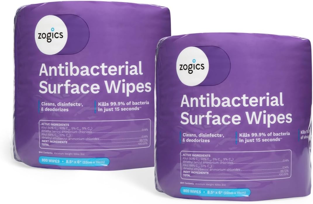 Zogics Antibacterial Wipes – Disinfecting Wipes for Sanitizing and Cleaning Surfaces and Equipment