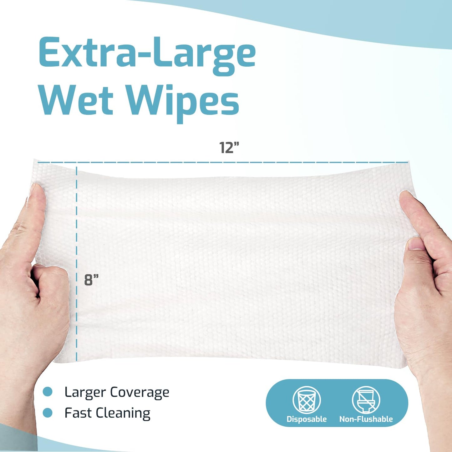 SUNKISS Trustplus Wet Wipes for Adult No Rinse, Extra Large 8”x12” Body Cleaning Washcloths for