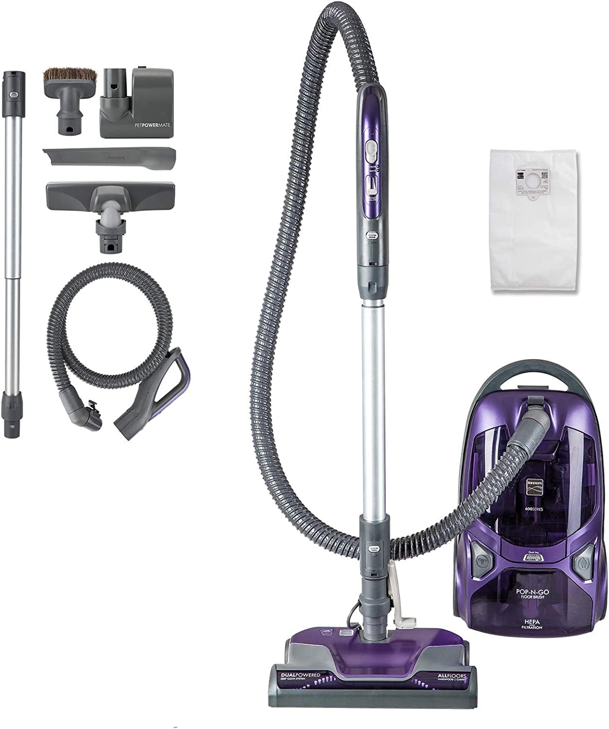 Kenmore 600 Series Pet Friendly Lightweight Bagged Canister Vacuum with Pet PowerMate, Pop-N-Go