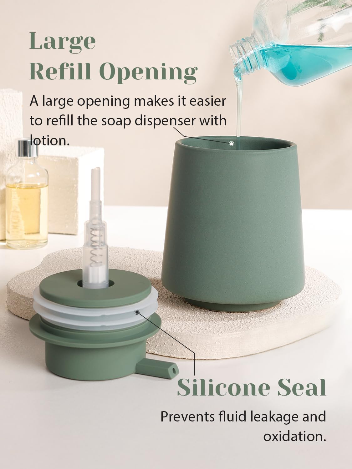 INGOFIN Ceramic Soap Dispenser, 14 oz Bathroom Hand Soap Dispenser, Liquid Dispenser with Pump