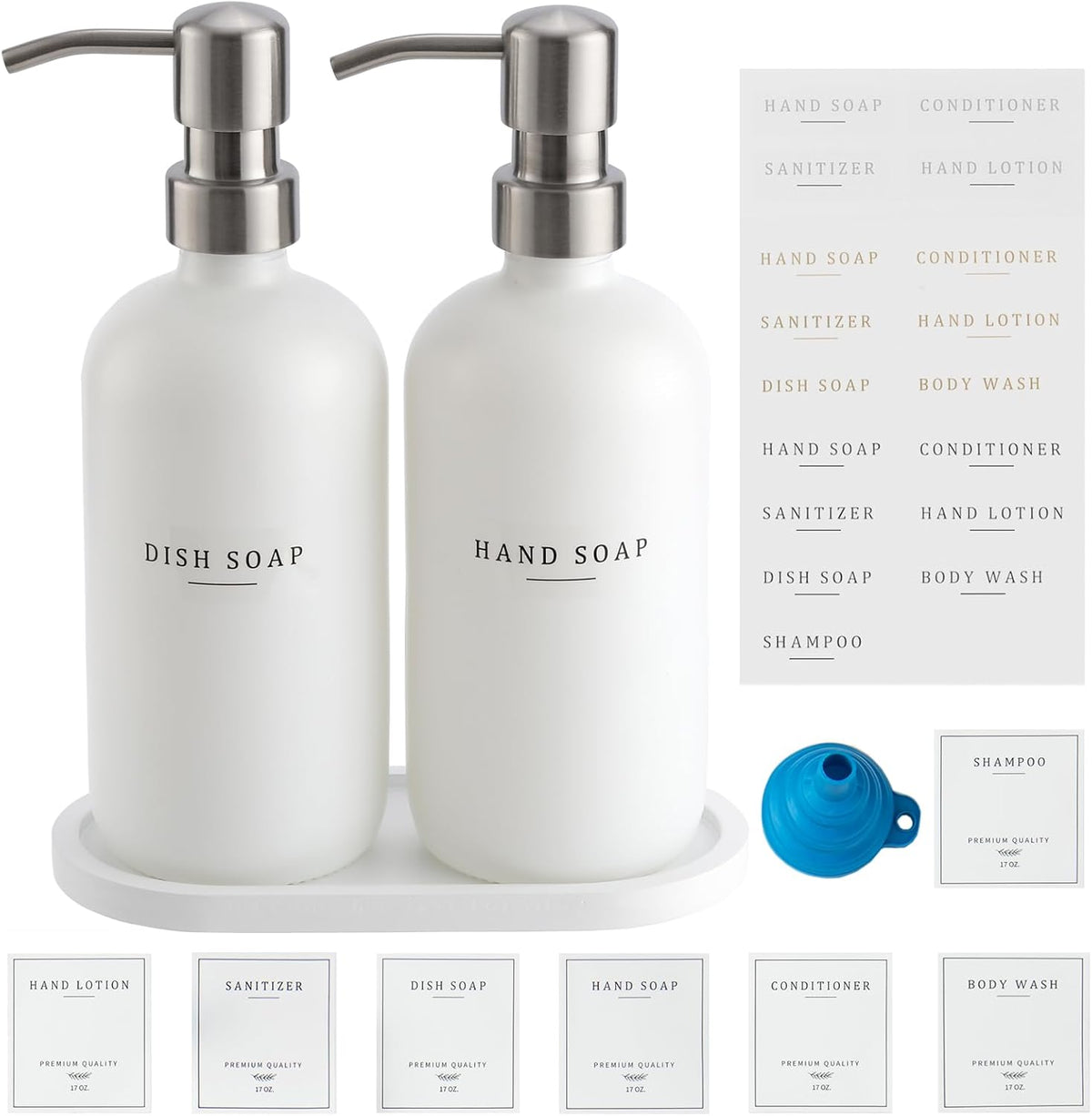Glass Soap Dispenser - Dish Soap Dispenser for Kitchen and Hand Soap Dispenser Set, Bathroom Soap