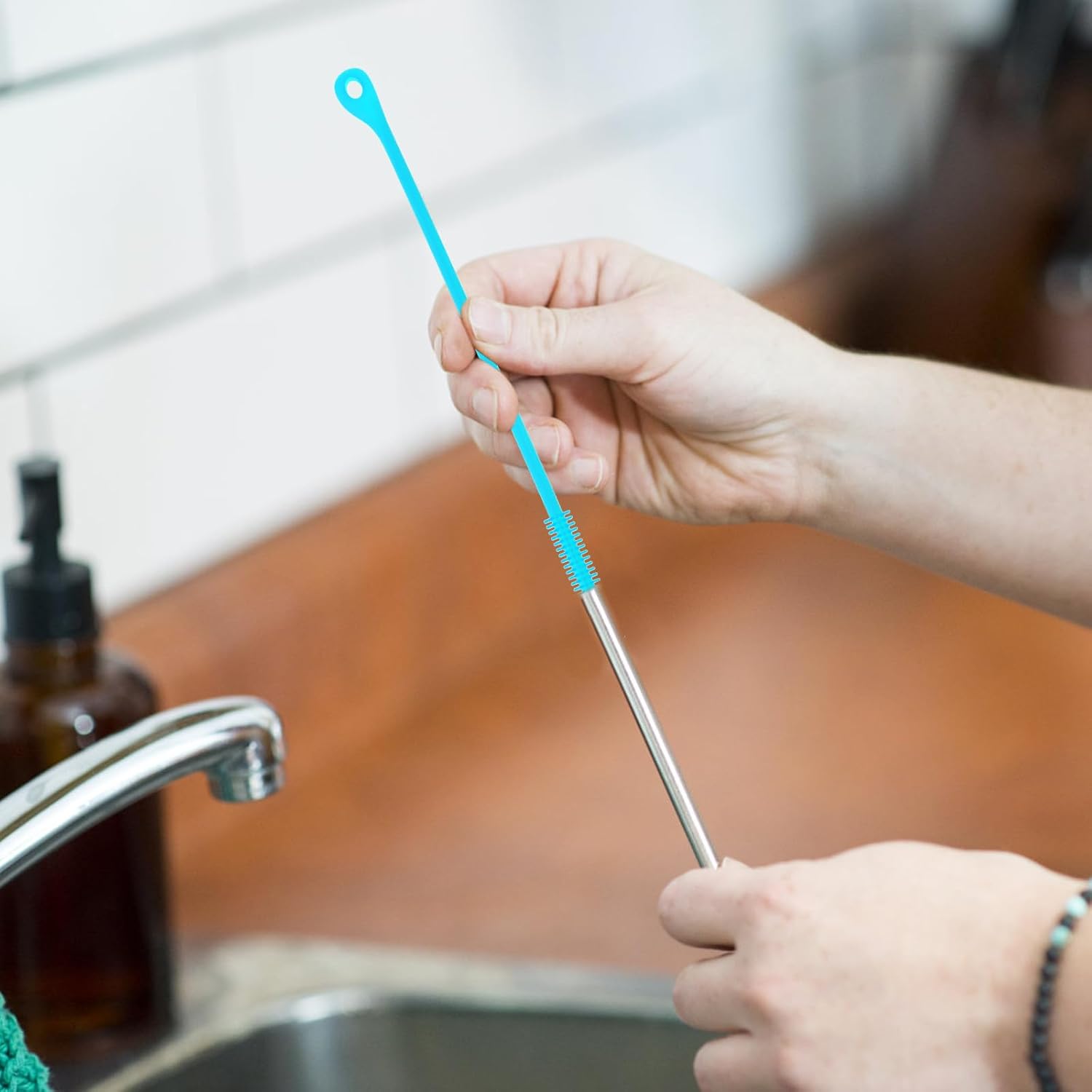 2pcs Silicone Straw Cleaning Brush, Straw Brushes Bristles Cleaner Brush Extra Long Straws Cleaner