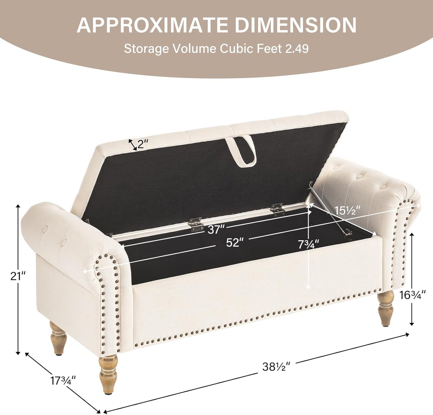 Furnimart Storage Bedroom Bench for End of Bed, Faux Linen Upholstered Storage Ottoman with Rolled