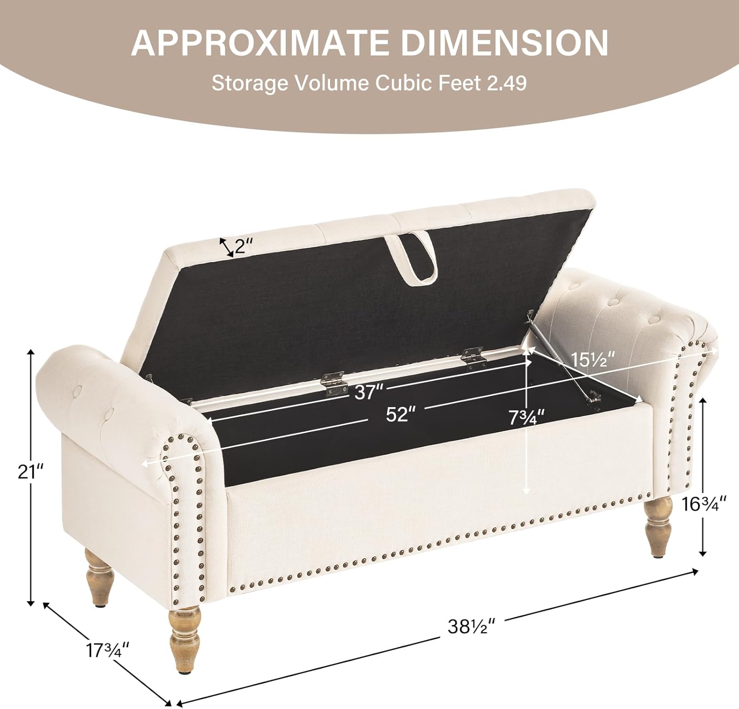 Furnimart Storage Bedroom Bench for End of Bed, Faux Linen Upholstered Storage Ottoman with Rolled