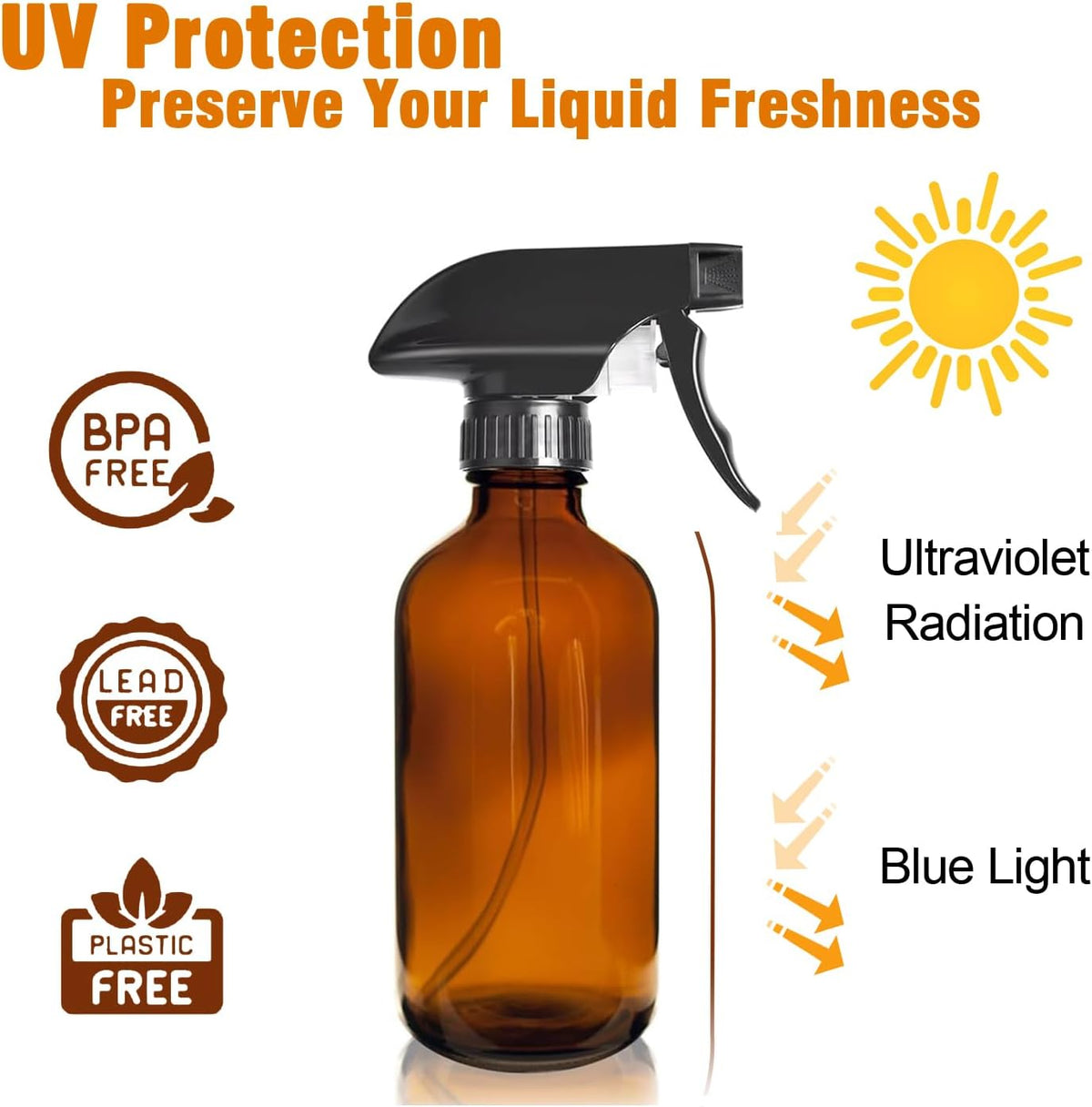 8oz Amber Glass Spray Bottles - 2 Pack Empty Refillable Bottles for Cleaning, Hair Care, Essential
