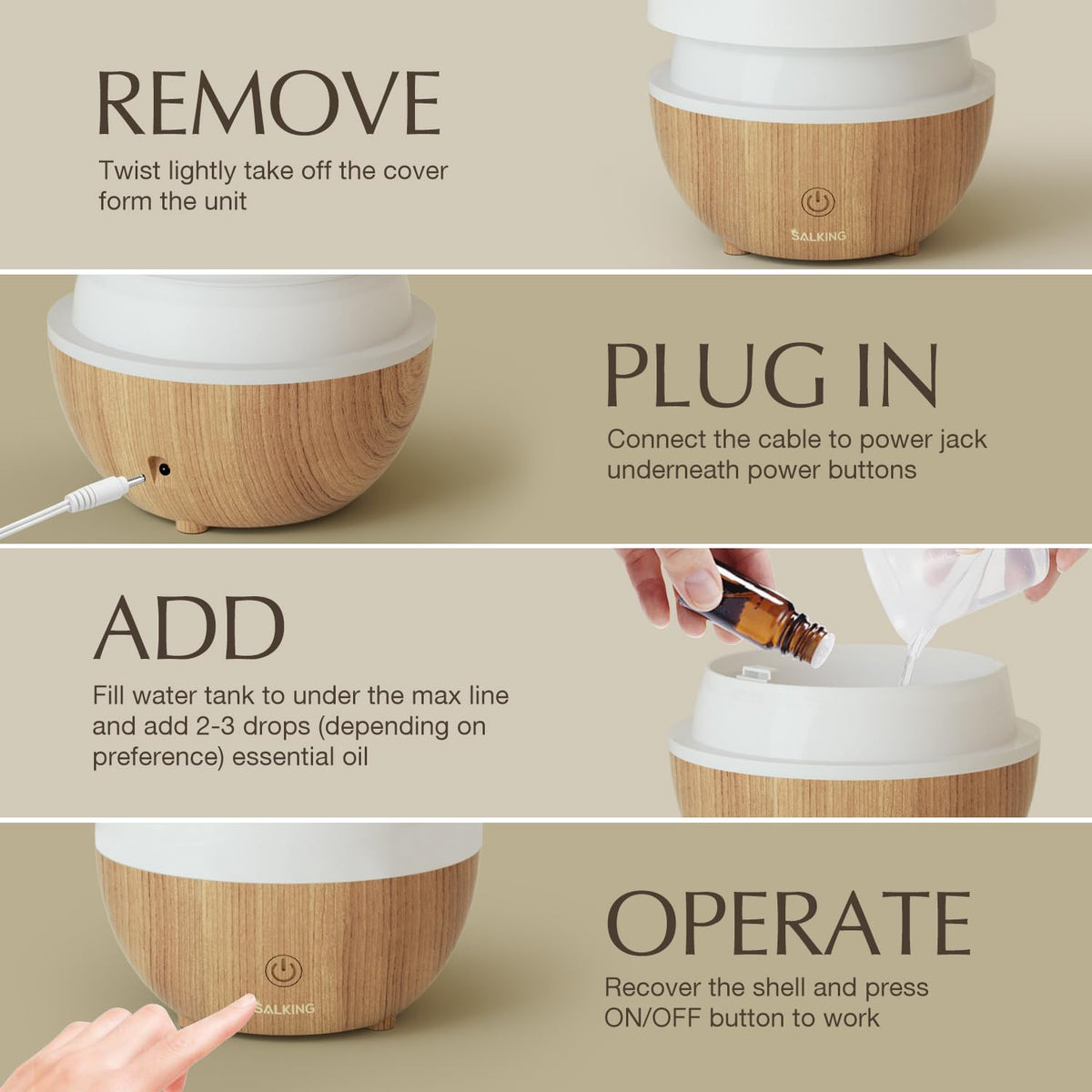 SALKING Essential Oil Diffuser for Home, 100ml Small Aromatherapy Diffuser – view 7