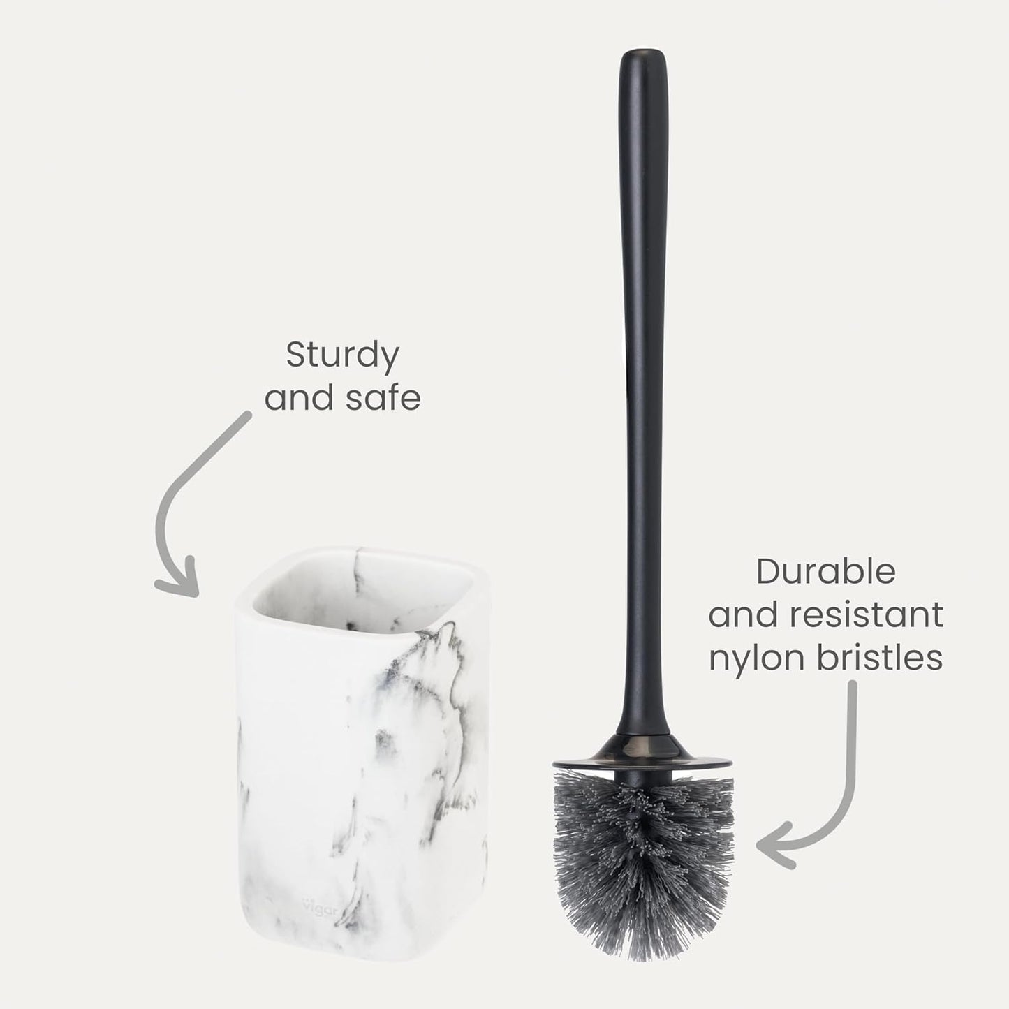 Vigar Zense Toilet Brush and Holder Set, Toilet Bowl Brush with Polyresin Stone Holder, Bathroom