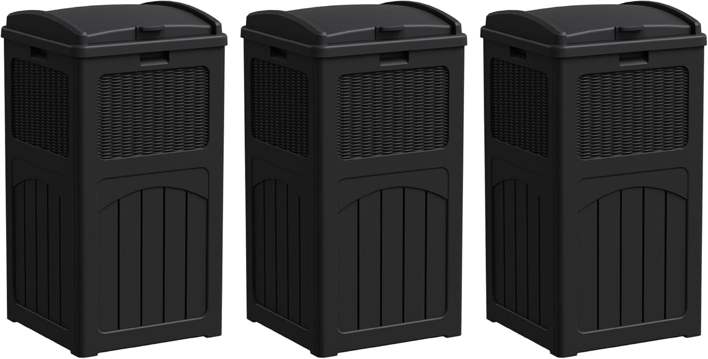 Greesum 33 Gallon Outdoor Trash Can with Lid, Waterproof Resin Garbage Bin for Hideaway, Deck