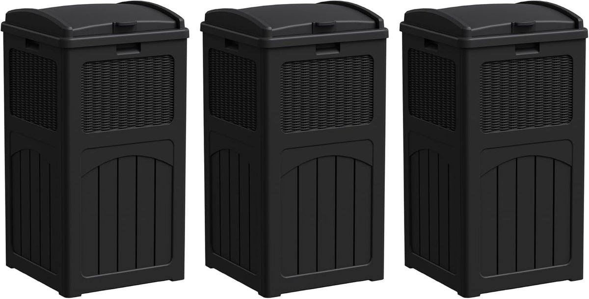 Greesum 33 Gallon Outdoor Trash Can with Lid, Waterproof Resin Garbage Bin for Hideaway, Deck