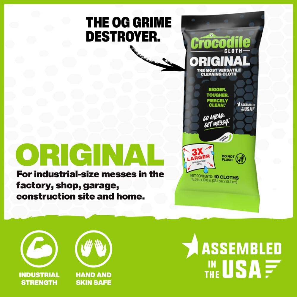 Crocodile Cloth Original Cleaning Wipes – 10 (15” x 10”) Hand & Tool Industrial Cleaning Wipes