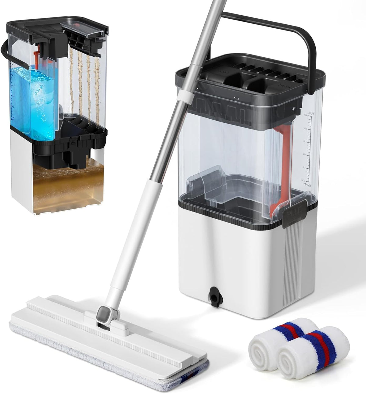 Mop and Bucket Set,Midyb Flat Mops and Bucket System with 2 Microfiber Pads,Mop and Bucket with