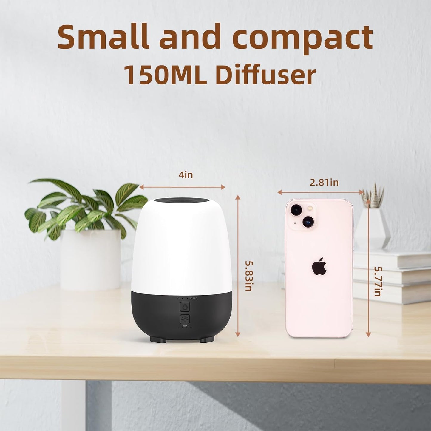 150ML Cordless Essential Oil Diffuser, Built-in 6000mAH Rechargeable Battery, 7 Hours Run Time, 7