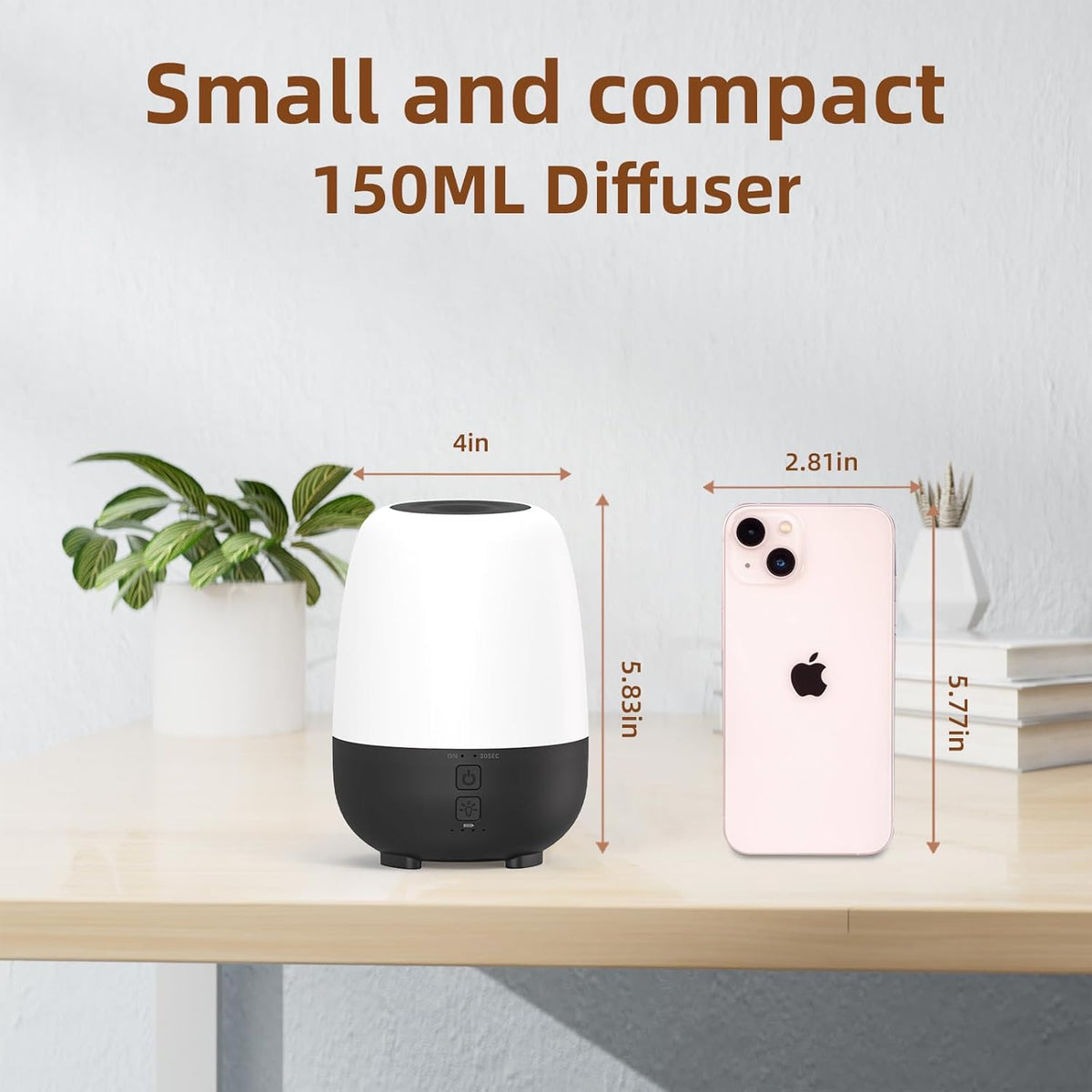 150ML Cordless Essential Oil Diffuser, Built-in 6000mAH Rechargeable Battery, 7 Hours Run Time, 7