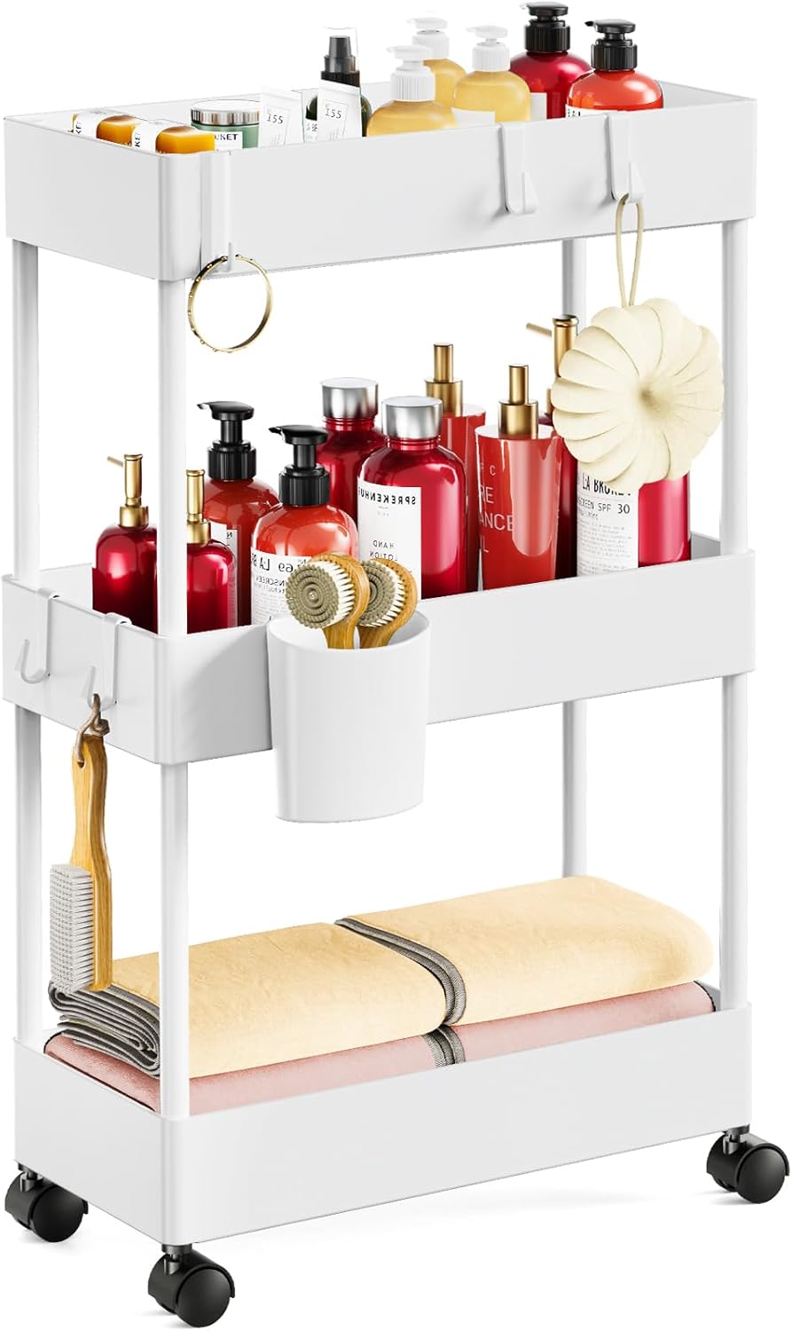 Pipishell Slim Storage Cart with Wheels, Bathroom Cart Organizer Bathroom Storage Small, Rolling