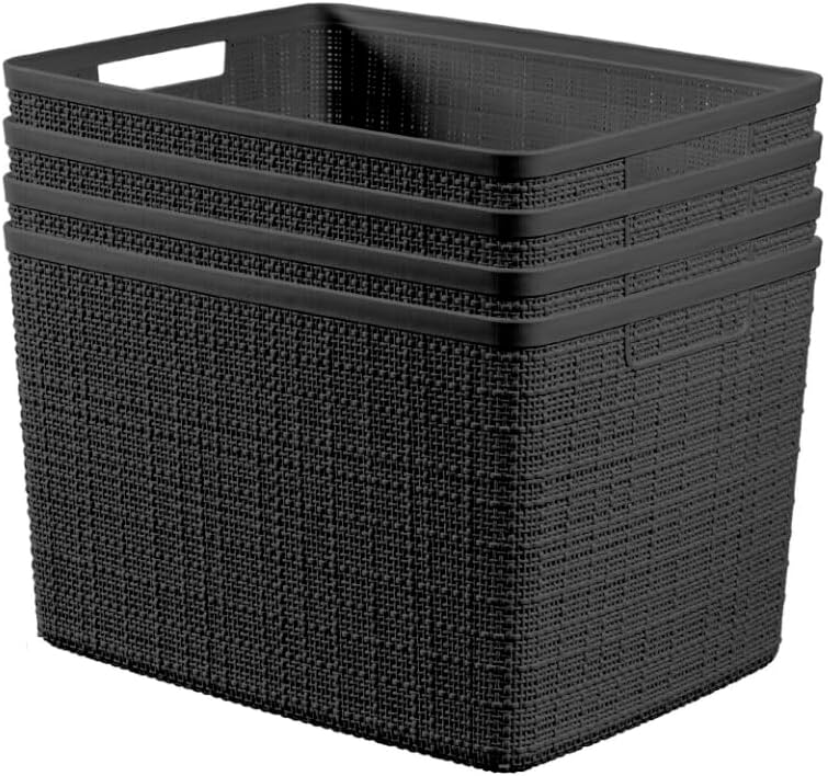 Curver Jute Large Decorative Plastic Organization and Storage Baskets, Perfect Bins for Home