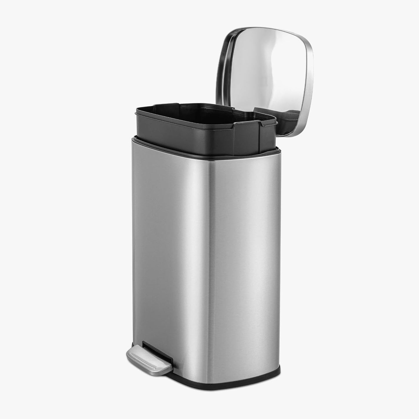 QUALIAZERO 50L / 13 Gallon Stainless Steel Step-On Kitchen Trash Can Soft-Close Lid