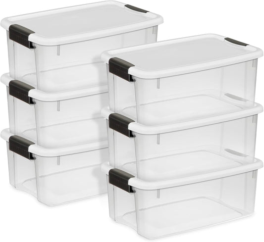 Sterilite 6-Pack Ultra Latching Box, Storage Bins with Lids, Clear Plastic, 18 Quart - Heavy-Duty