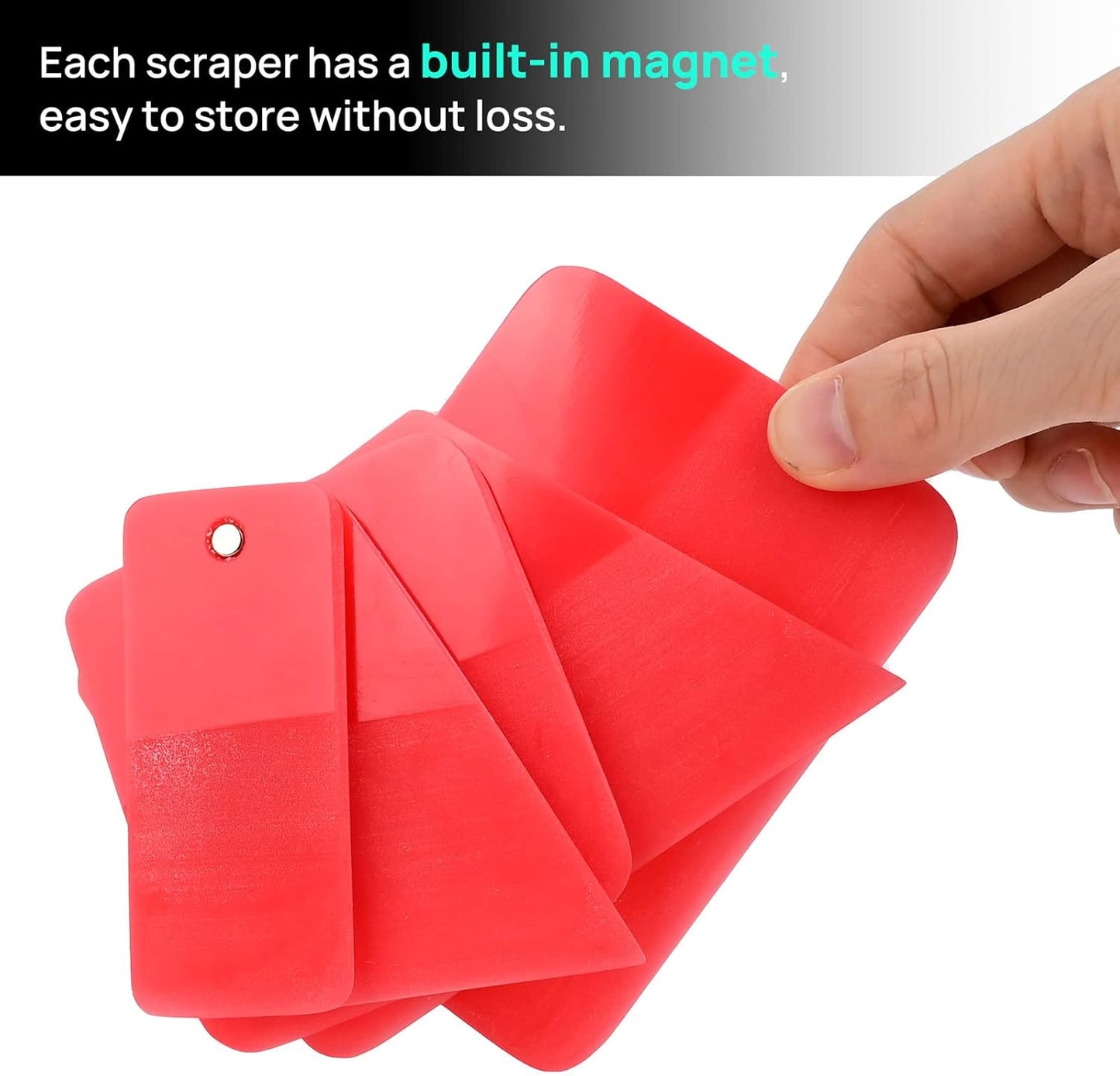 NEWISHTOOL 5 in 1 Magnet PPF Squeegee Kit with Packing Box, Different Sizes 80 Durometer Red TPU