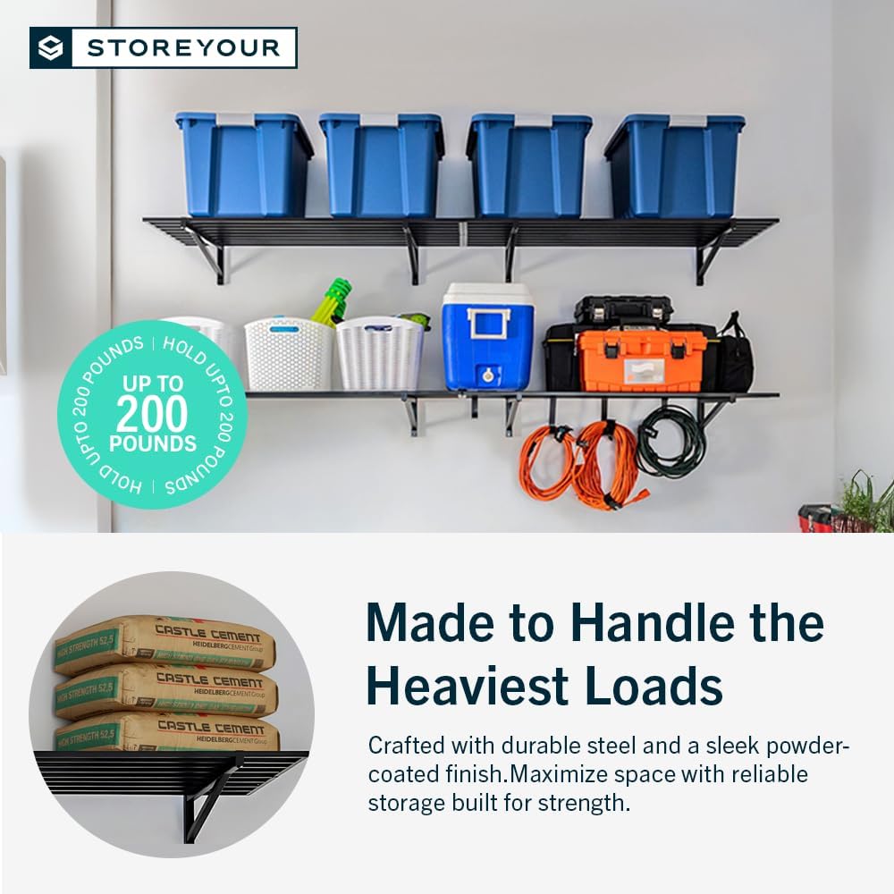 StoreYourBoard 2-Pack Heavy Duty Wall Shelves – Wall-Mounted Garage Storage Shelving and