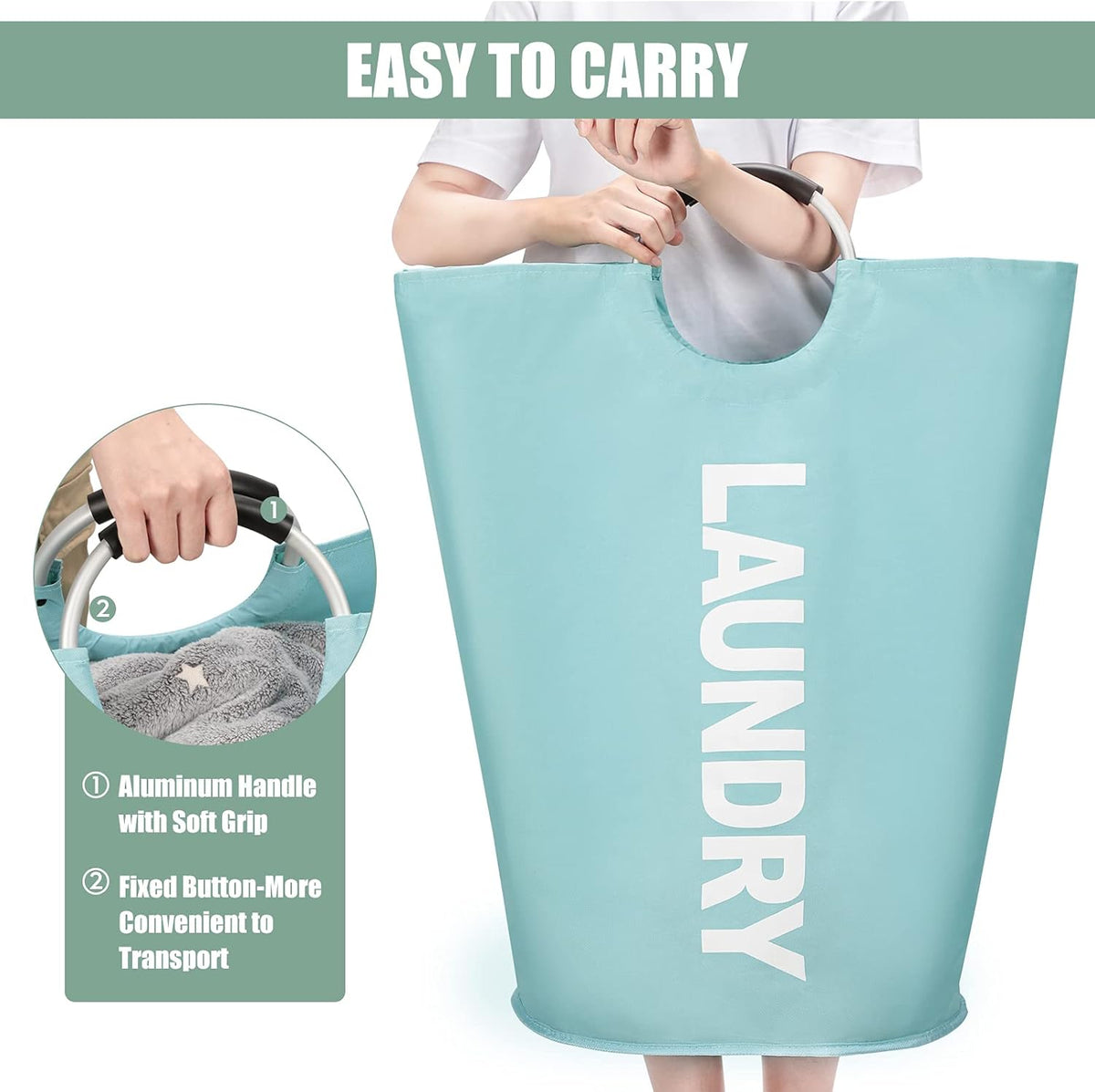 DOKEHOM 125L X-Large Collapsible Washing Laundry Basket Bag (7 Colors) for Bedroom, Fabric (Light