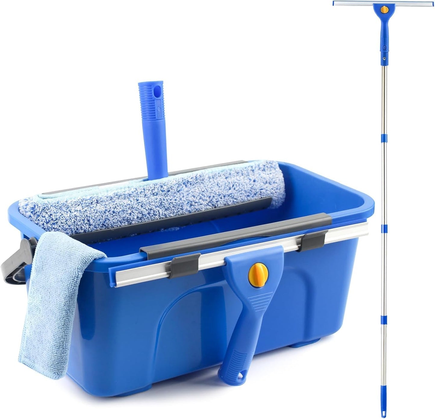 PIMEKOY Window Cleaning Kit with Bucket, Squeegee and Scrubber for Outdoor