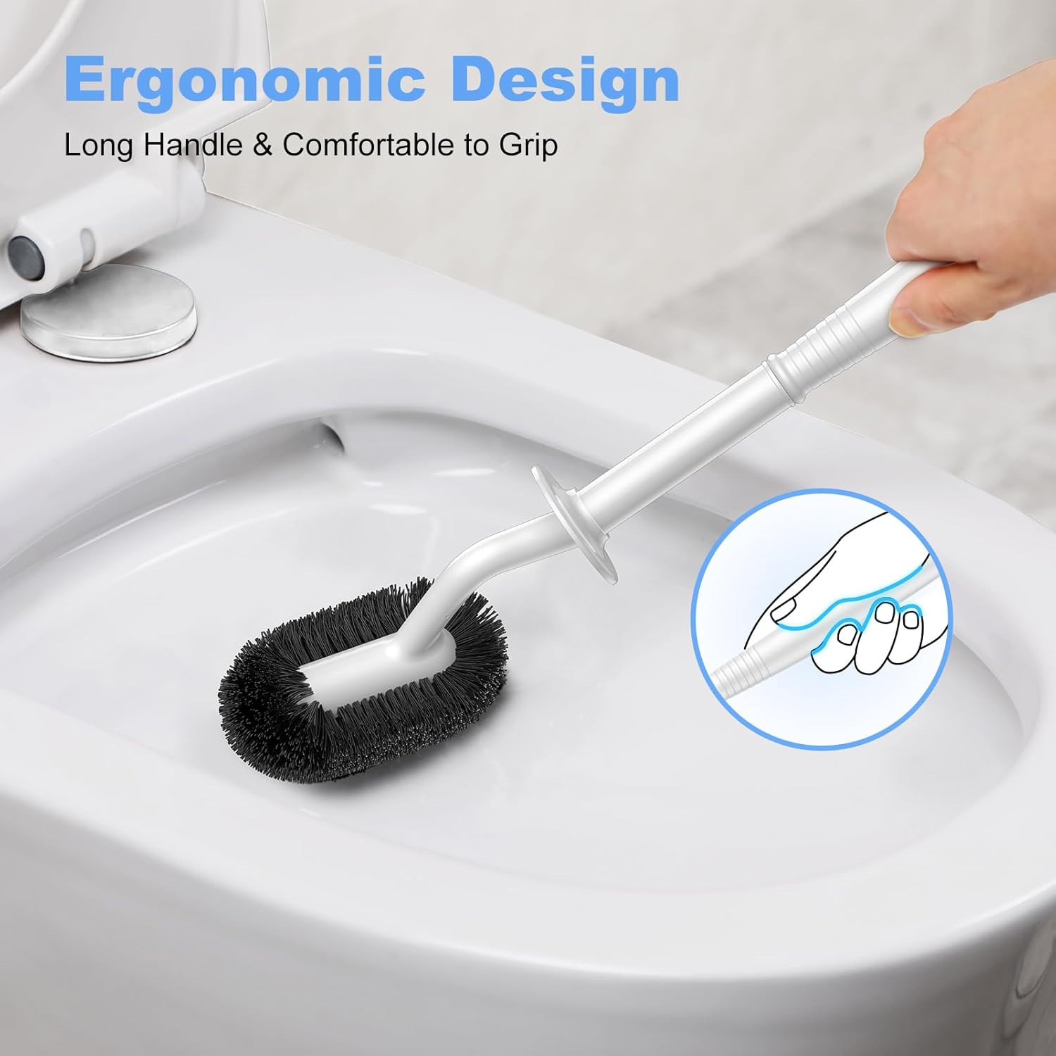 HAMITOR Toilet Bowl Brush Holder Set: Curved Design with Holder for Deep Cleaning Under Rim