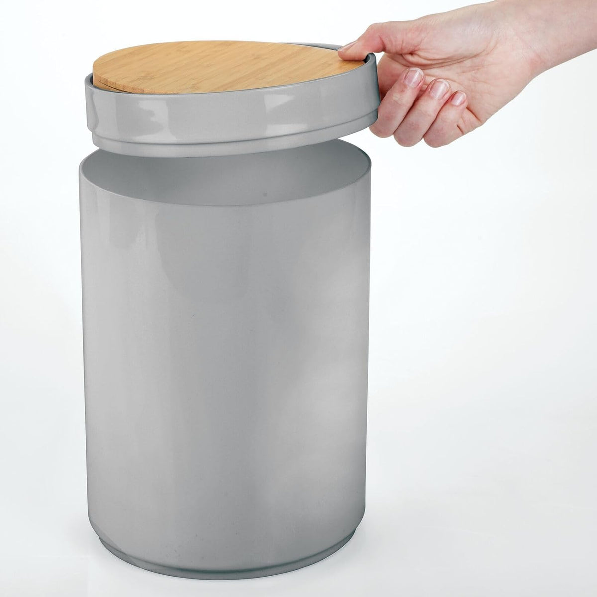 mDesign Plastic Round Trash Can Small Wastebasket - Garbage Bin Container with Swing-Close Lid