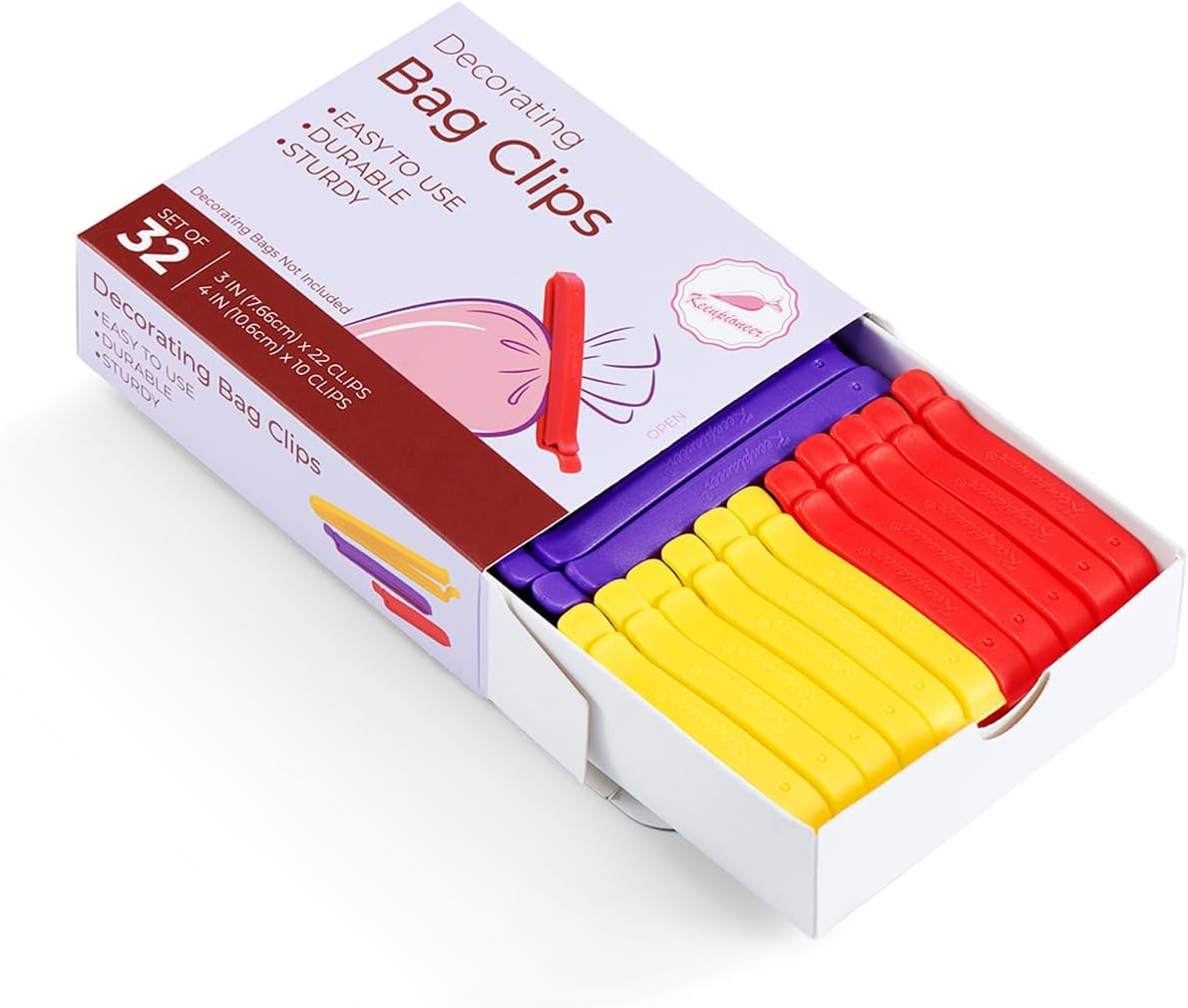 Keenpioneer Decorating Bag Sealing Clips, 32 Pack, Multipurpose for Food and Snack Storage, 3inch