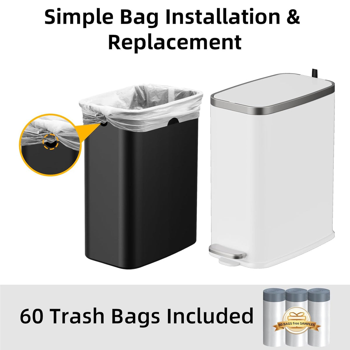 Stainless Steel Bathroom Trash Can with Lid Soft Close,1.6 Gallon Slim Garbage can,Small Metal Step