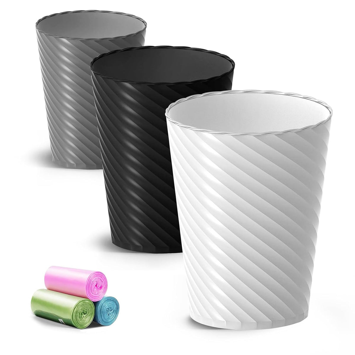 Bathroom Trash Can, 3 Pack 1.8 Gallons Small Trash Can with Trash Bags, Bathroom Garbage Can